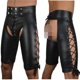thumbnail image 5 of Lencería sexy europea y americana, pantalones cortos de cuero con entrepierna abierta y ajustados para hombres, pantalones de cuero artificial, 5 of 5