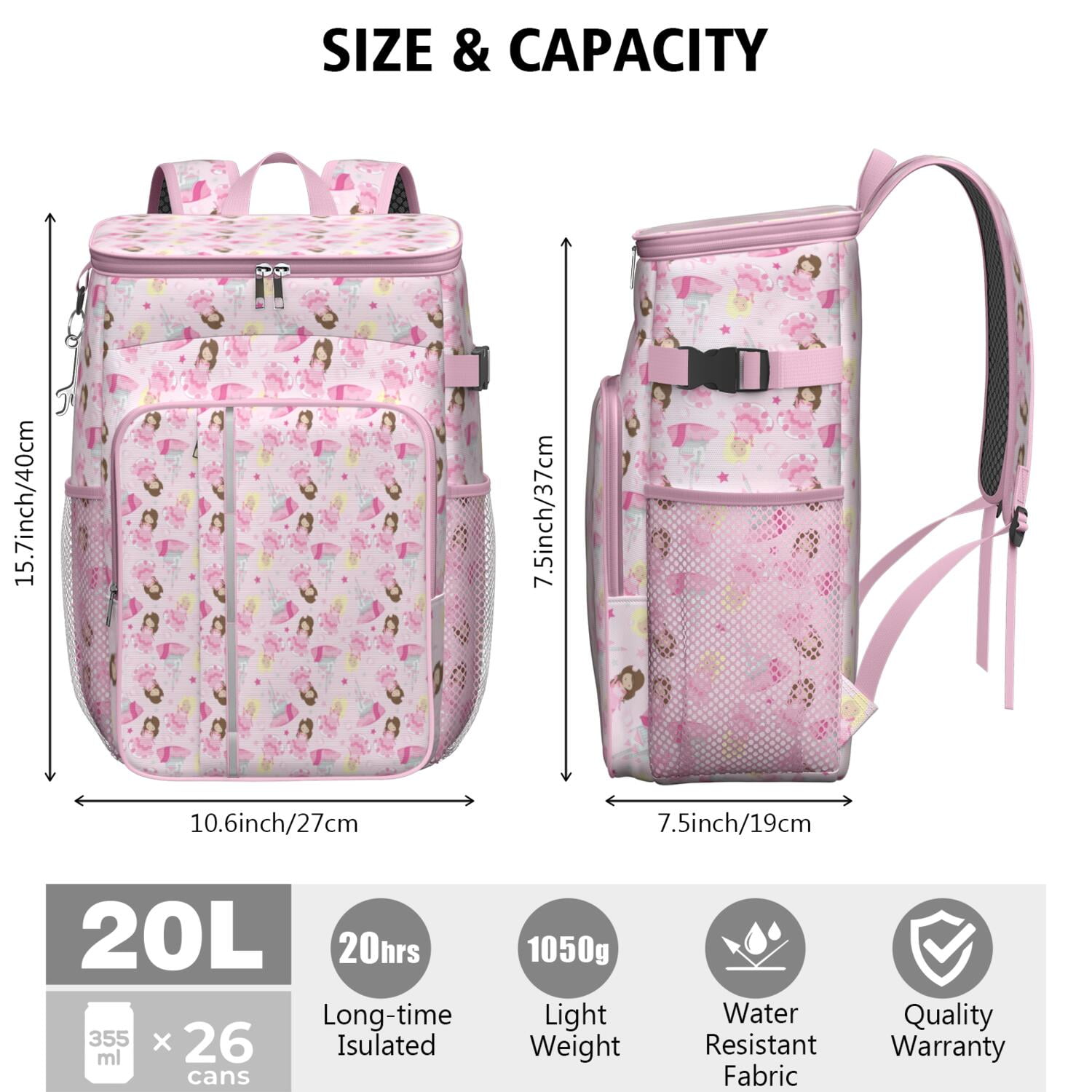 Travel Cooler Bag - Princess Castle Pattern Camping Beer Cooler Backpack with Bottle Opener- Waterproof Insulated Picnic Backpacks - Cooler Bag for Beach