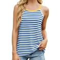 thumbnail image 1 of Camiseta sin mangas a rayas con bloques de color para mujer - Blusa informal de verano de poliéster y spandex, 1 of 8