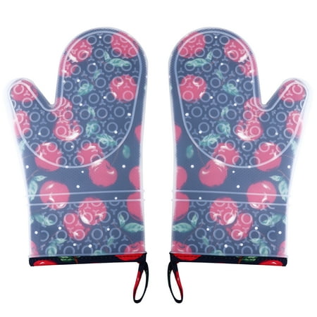 

NUOLUX 2pcs Christmas Silicone Waterproof Oven Mitts Heat Resistant Cooking Gloves