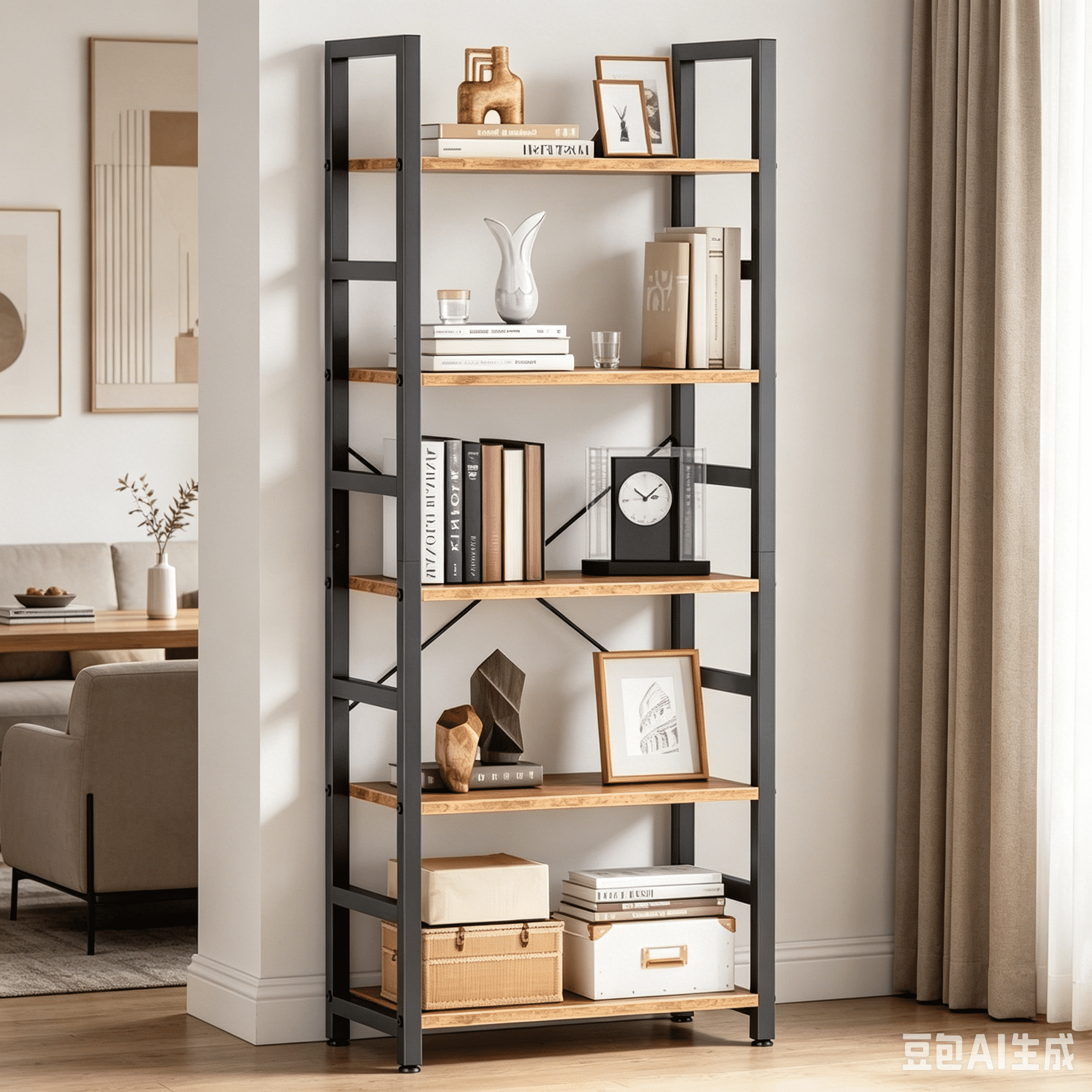 CONCETTA 5 Tier Bookshelf, Modern Bookcase Storage Organizer for Home Office, Rustic Brown