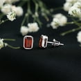 thumbnail image 3 of Rosec Jewels Emerald Cut Garnet Solitaire Stud Earrings in Bezel Setting - AAA Quality, 925 Sterling Silver, 3 of 8