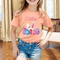 thumbnail image 2 of MIASHUI T-Shirt à Manches Courtes pour Enfants Joyeuses Pâques Imprimé Lapin Œuf, Rose Clair, 3-4 Ans, 2 of 4
