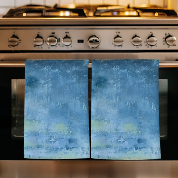 Teal Blue Ombre Kitchen Towels Set of 3, Modern Abstract Art Turquoise Gradient Absorbent Dish Towels for Kitchen, Microfiber Hand Towel, Quick Drying Tea Towel for Cleaning Decorative Dishcloths