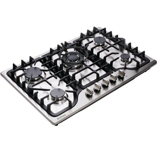 DeliKit 30 inch Gas Cooktop Stainless Steel 5 Burners Stovetop Dual Fuel Gas Hob NG/LPG