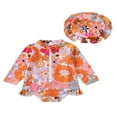 thumbnail image 1 of Baby Girls Romper Swimwear Long Sleeve Floral/Shell Print Bathing Suit with Hat, 1 of 7