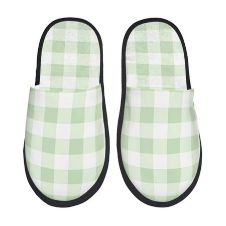 Balery Green Checkboard Slient Indoor Furry Fleece Comfort House Shoes Soft Non-Slip Home Shoes Cotton slippers House Slippers-- Large