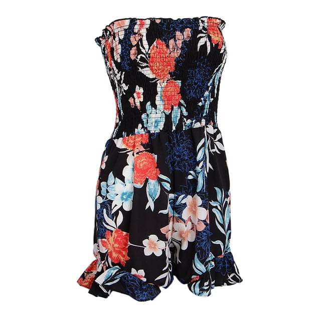 mameluco informal sin mangas del verano floral de las mujeres del hombro l negro Sunnimix Mono floral sin mangas