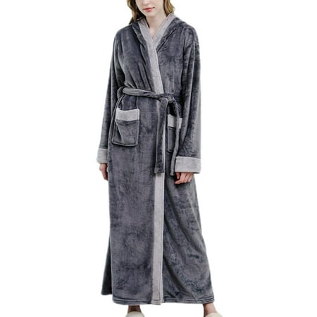 

Lumento Ladies Soft Fuzzy Plush Bathrobes Warm Long Sleeve Fleece Robe Thermal Solid Color Sherpa Bathrobe Deep Gray L