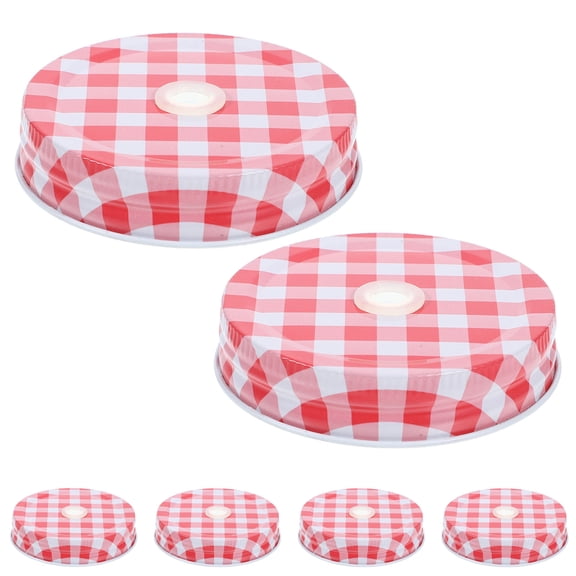 WEUVEB 6-Pack Patterned Jar Lids with Straw Hole, Iron Watermelon Red Wide Mouth Canning Jar Covers