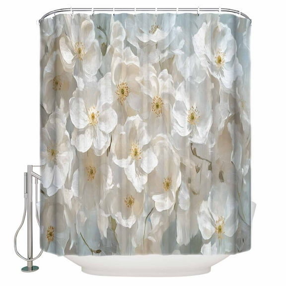 72x78 Inch Shower Curtain Flowers Bathroom Decor Waterproof Fabric Bathtub Bath Curtains Decorative Watercolor Floral Neutral Brush Strokes Artwork Extra Long Shower Curtain Set with Hooks