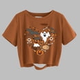 thumbnail image 3 of Women's Distressed Crop Tee Halloween Ghost Pumpkin Fall Matching Top, 3 of 3