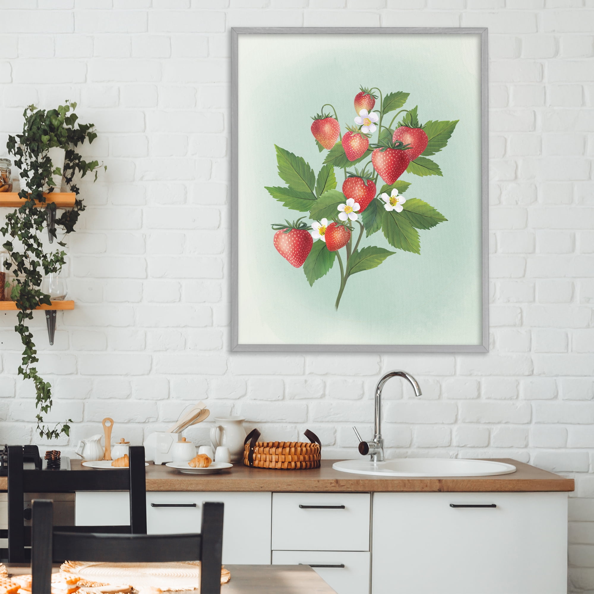 Stupell Industries Vintage Strawberry Bundle Gray Framed Giclee Art, design by Diane Neukirch