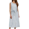 thumbnail image 3 of Lenago Dresses for Women Solid Color Sleeveless Dress Zipper Round Neck Stripe Linen Dress Summer Shirt Dress, 3 of 9