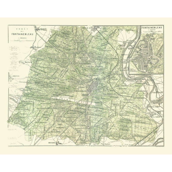 Historic Map - Paris France Fontainebleau - Baedeker 1911 - Vintage Wall Art