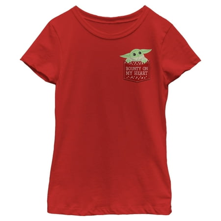 Girl's Star Wars: The Mandalorian The Child Bounty Heart Pocket Graphic Tee Red X Small