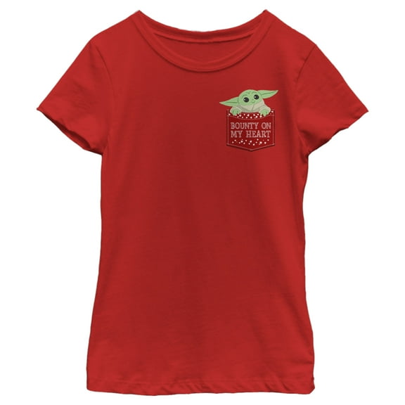 Girl's Star Wars: The Mandalorian The Child Bounty Heart Pocket Graphic Tee Red Small