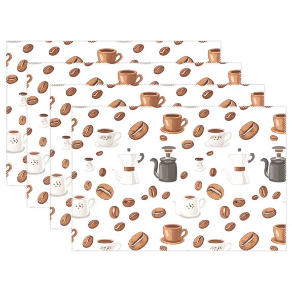 Ryvnso Placemats Set of 4 Coffee Beans Cups Dining Mats Heat-Resistant Non-Slip Washable Table Mat