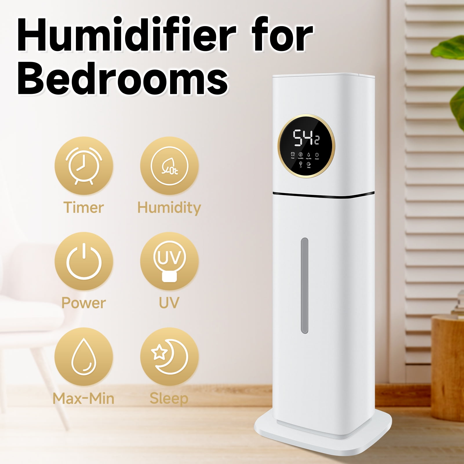 Humidifier For Large Rooms, 8L/2.11Gal Cool And Warm Mist Tower Top Fill Humidifiers, Floor Humidifiers For Baby,Pets,Plants,with Remote,Timer,Auto Shut Off,White
