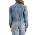thumbnail image 3 of INSPIRE CHIC Women's Casual Denim Jacket Zip Up Long Sleeves Pockets Crop Jean Jacket XS Washed Blue, 3 of 6