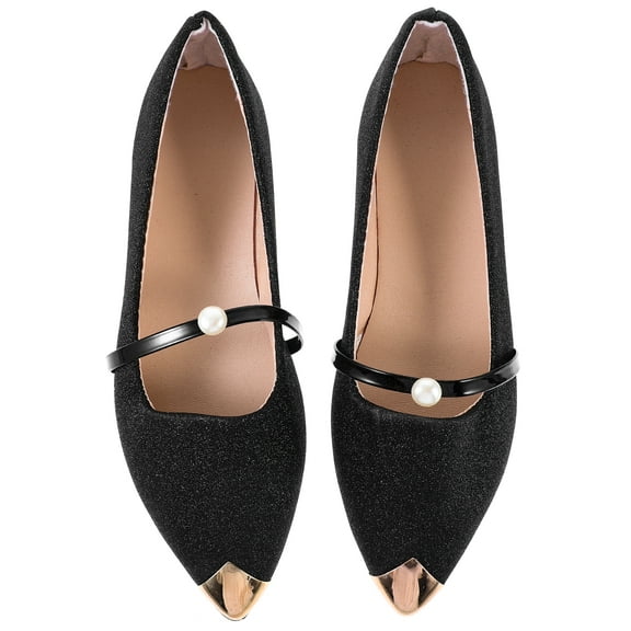 WORGEOUS  Black High Heels Ladies White Pumps Pearl Single Shoes Flat Office