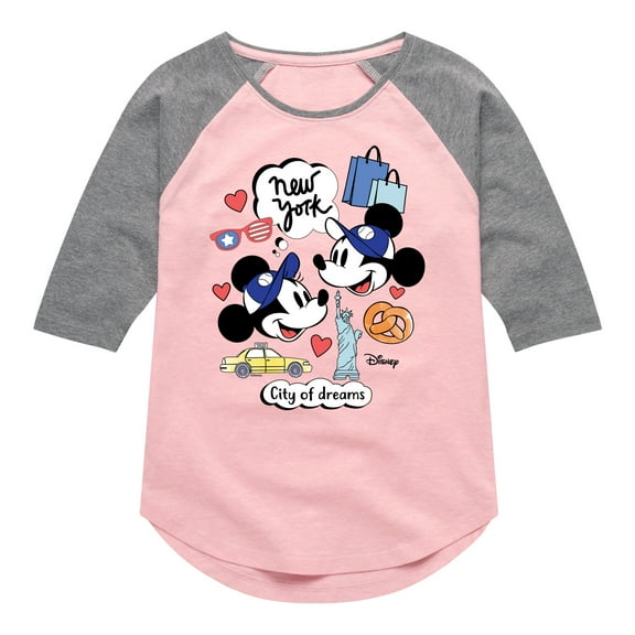 Disney - Mickey & Friends - New York City of Dreams - Toddler And Youth Girls Raglan Graphic T-Shirt