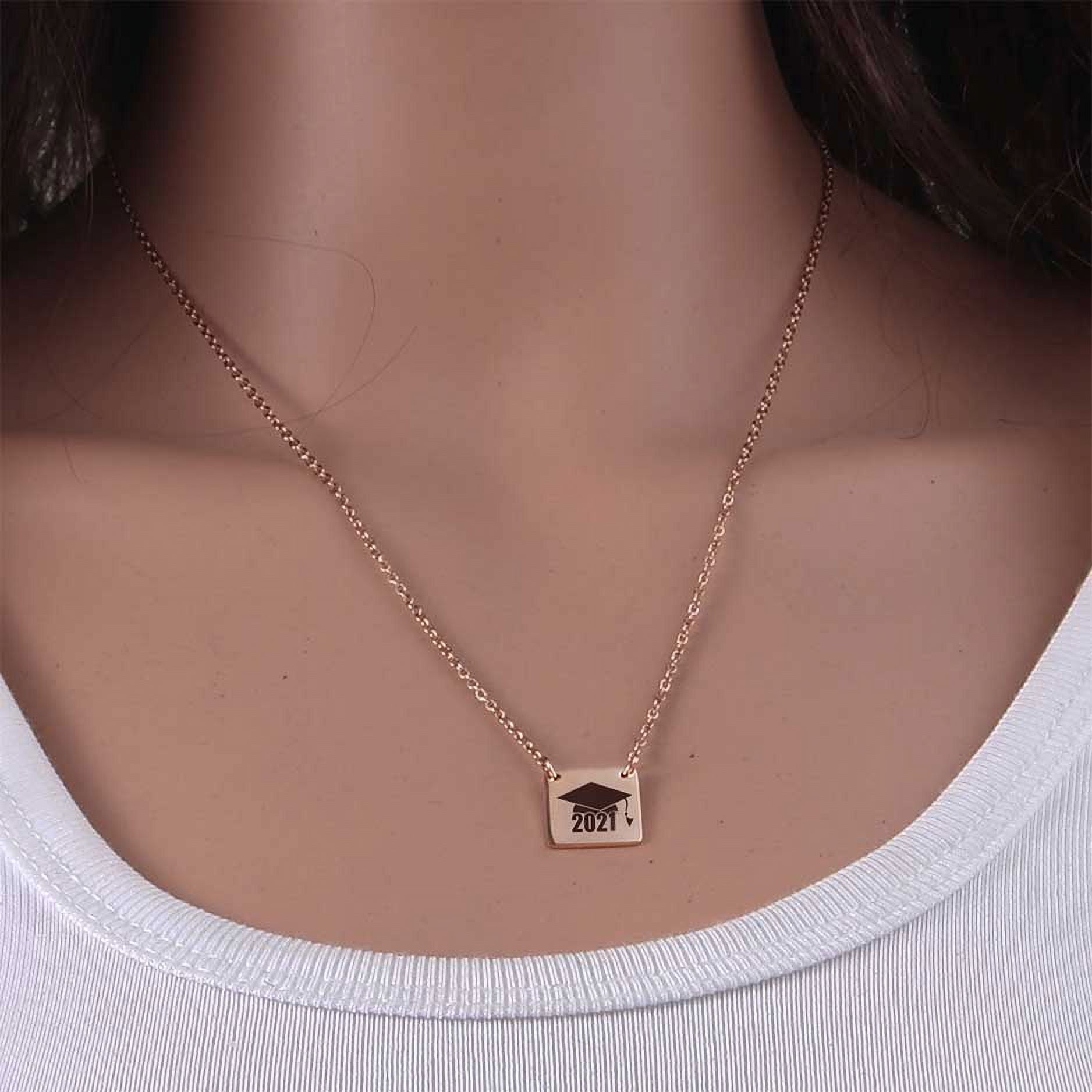 Anavia College Graduation Gift for Her - High School 2021 Graduation Gifts for Daughter - Stainless Steel Engraved Bachelor Cap Necklace