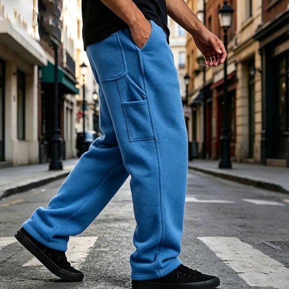 Gamivast Cargo Sweatpants for Men with Multiple Pockets Soft Heavyweight Baggy Loose Fit Open Bottom Utility Pants for Work Streetwear Travel Lounge and Everyday Casual Wear Blue L