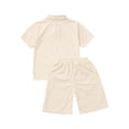 thumbnail image 4 of YiZYiF Kids Boys Two-Piece Outfit & Set Casual Solid Turn-Down Collar T-shirt with Shorts Daily Wear Beige 13-14, 4 of 5