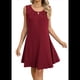 thumbnail image 2 of Vestido de Verano para Mujer, Color Liso, Cuello Redondo, Plisado, Sin Mangas, con Bolsillos, Color Vino Tinto XL, 2 of 9