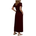 thumbnail image 5 of BRGZLK Womens Summer Modest Work Casual Solid Color Midi Knee Dress Pocket Short Sleeve Teacher Outfits Spring Travel Clothes, 5 of 7