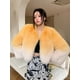 thumbnail image 3 of Abrigo de piel auténtica con degradado de color para mujer, moda corta, novedad de 2024, chaqueta de invierno cálida y esponjosa de piel de oveja auténtica de lujo con zorro natural, 3 of 5