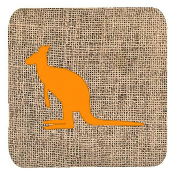 Kangaroo Burlap And Orange Foam Coasters - Set 4, 3.5 x 3.5 In.