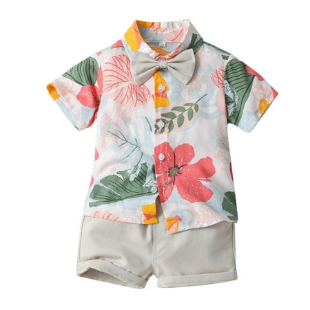 

BJUTIR Baby Boy Clothing Sets Short Sleeve Floral Prints T Shirt Tops Shorts Child Kids Gentleman Boys Outfits For 3-4 Years