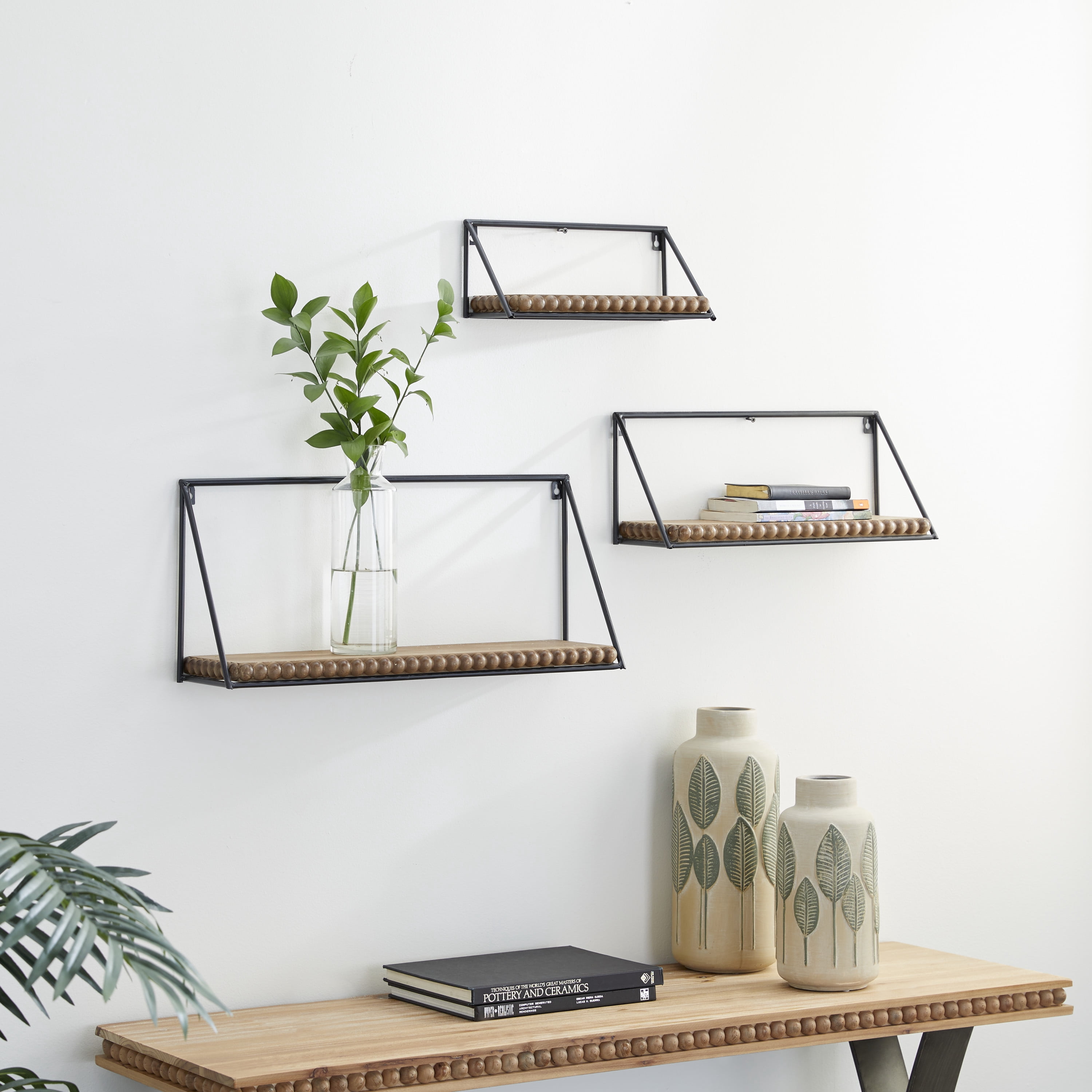 DecMode 24",19",14"L Metal Industrial Wall Shelf, Black, 3 - Pieces