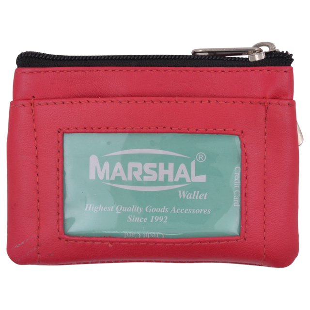 Genuine Leather Coin Change Purse With Front ID Window & Key Ring 710