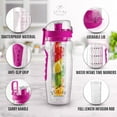 thumbnail image 2 of Zulay Kitchen 34 oz Large, Leakproof Fruit Infuser Water Bottle with Anti-Slip Grip - Men and Women's Ideal Fitness Gift Or For Gym, Camping, and Travel - Flamingo Pink, 2 of 8