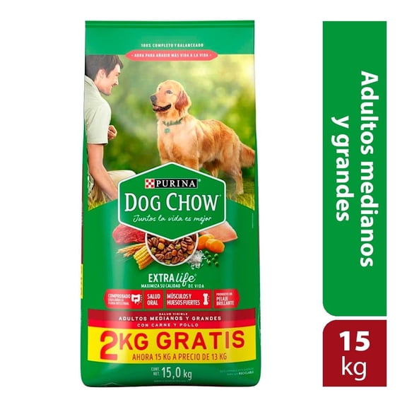 Alimento para Perro Dog Chow Extra Life Adulto Medianos y Grandes con Carne y Pollo 15.0 kg