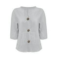 thumbnail image 4 of White Womens Tops Linen Shirts for Women Summer Cotton Linen V Neck 3/4 Sleeve Tops Loose Vacation Beach Solid Blouses Tunic Tops Shirts for Women, 4 of 6