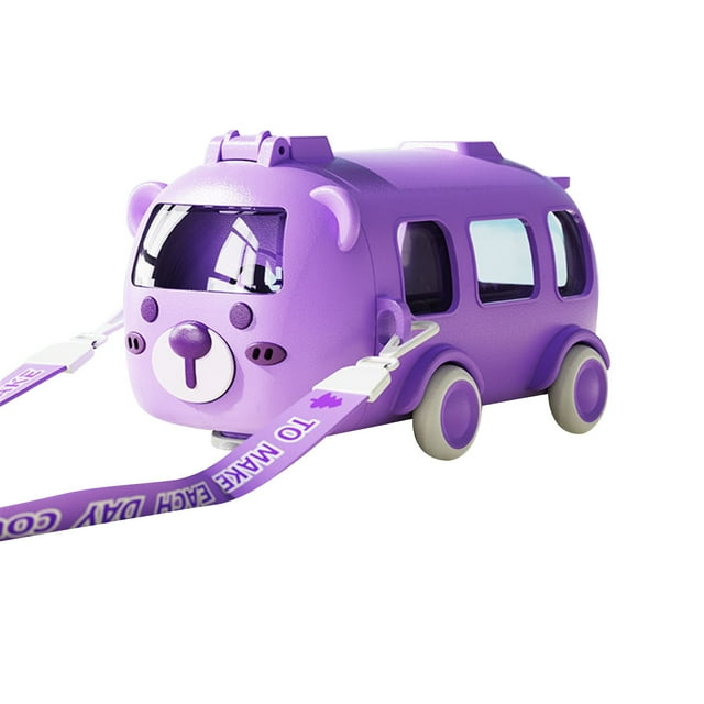 HAOMONZEN Water Bottle with Cute Cartoon Bus Design Removable Fun Toy Water Bottle with Adjustable Shoulder Strap Is Easy To Carry Suitable for Camping Trips Warehouse Clearance