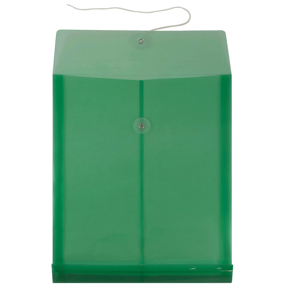 JAM Paper Plastic Envelopes, 9.8x11.8, Green, Button String, Letter Open End, 12/Pack