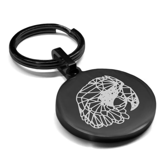 Stainless Steel Geometric Polygon Parrot Animal Round Medallion Keychain Circle Ring