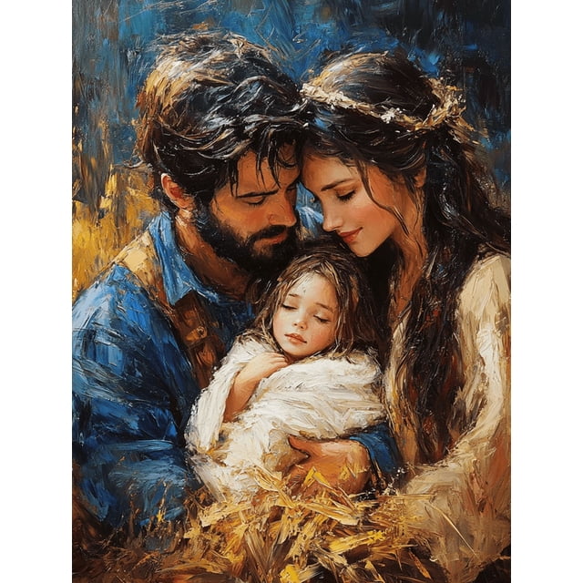 Qisvanset Framed Canvas Wall Art 12x16 Inch Jesus Nativity Biblical Holiday Advent Wall Art Decor