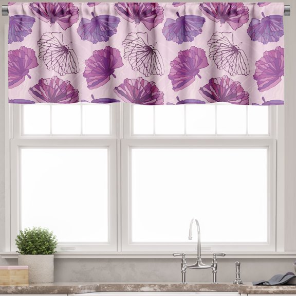 Ambesonne Romantic Valance Pack of 2, Hand Drawn Blossoms Motif, 54"X12", Multicolor