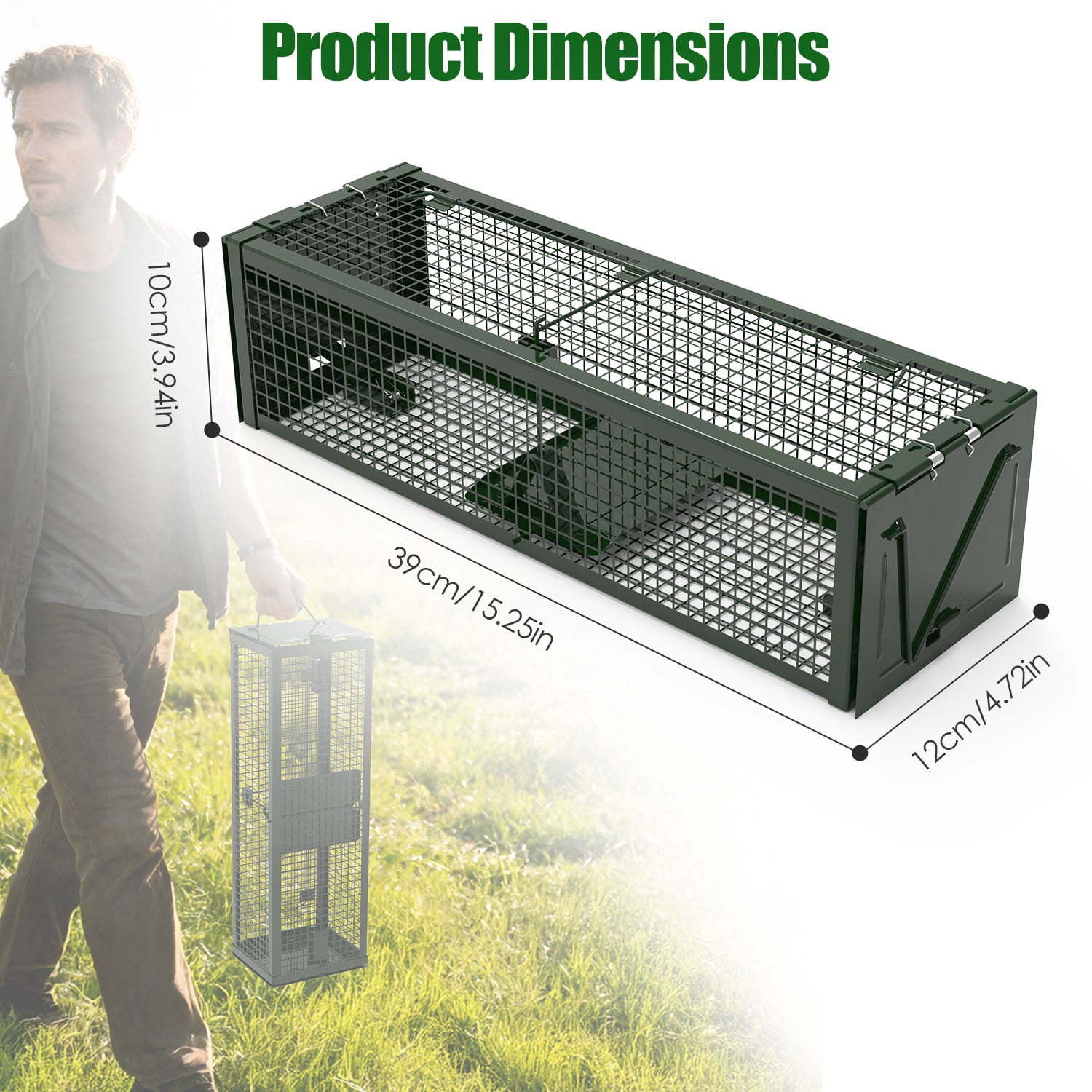 Teqhome 2Pack 15.35x4.72x3.94in Mouse Traps for Home Humane Mouse Traps 2-Door Galvanized Iron Reusable Humane Live Rat Trap for Home Garden Farm （ArmyGreen）