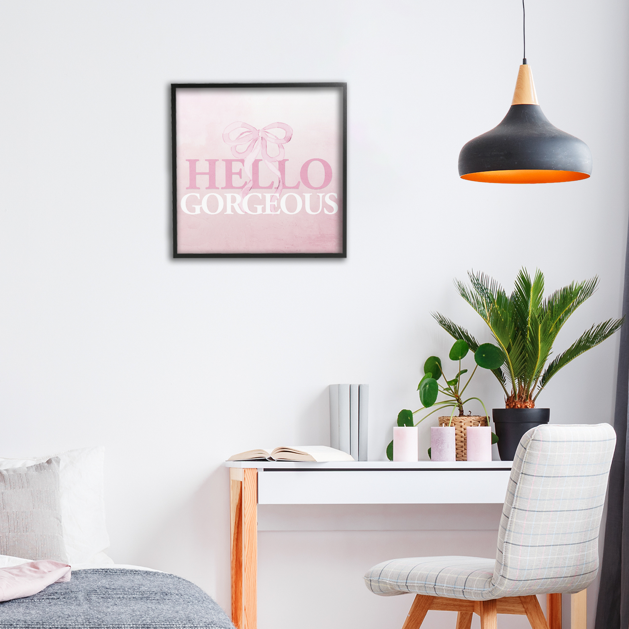 Feminine Hello Gorgeous Black Framed Giclee Art, design by Kim Allen