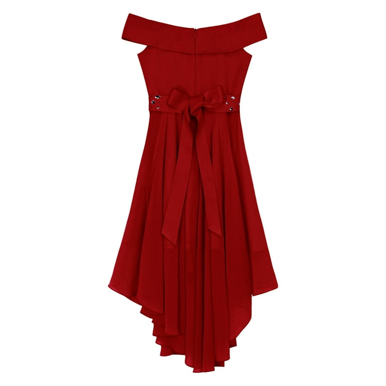 YONGHS Kids Flower Girls Off Shoulder Party Beaded Sash Dress Burgundy 14 -  Walmart.com