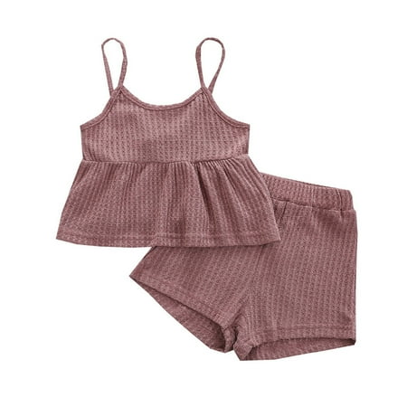 

Toddler Baby Girls Spring Summer Cotton Solid Color Sleeveless Vest Shorts Outfits Clothes Kids Child Clothing Streetwear Dailywear Outwear