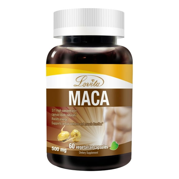Lovita Maca Root Extract 1500mg equivalent, Energy, Performance & Mood Supplement for Men & Women, Supports Reproductive Health, 60 Vegetarian Capsules