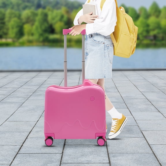PEAKORA18" Pink Kids Ride-On Suitcase with Lock - Fun and Spacious Travel Luggage